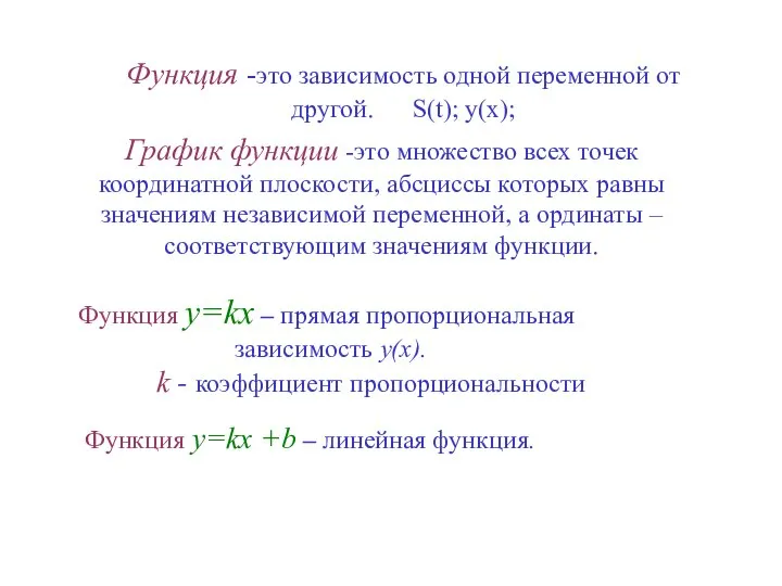 Функция -это зависимость одной переменной от другой. S(t); y(x); График функции