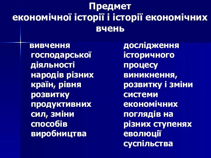 Предмет економічної історії і історії економічних вчень вивчення господарської діяльності народів