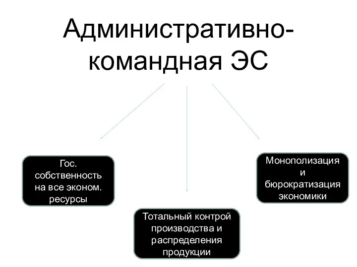 Административно-командная ЭС Гос. собственность на все эконом. ресурсы Тотальный контрой производства