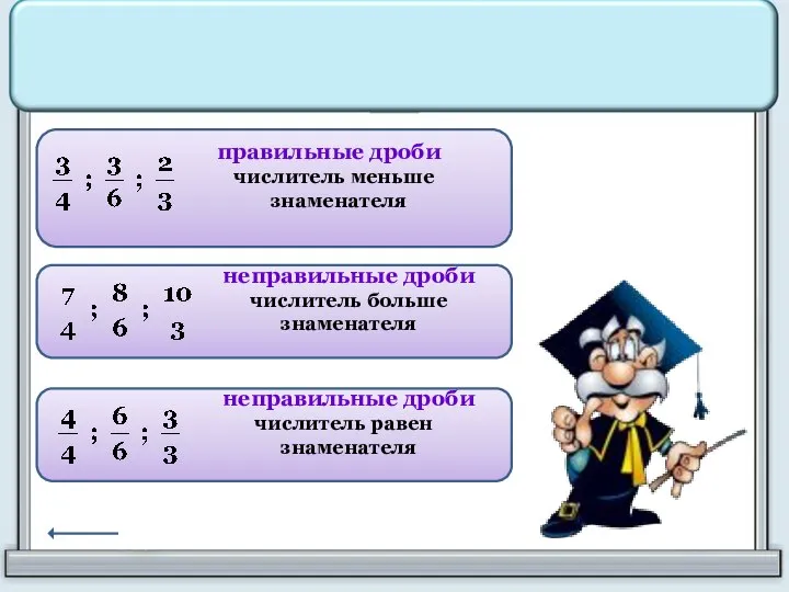 правильные дроби числитель меньше знаменателя неправильные дроби числитель равен знаменателя неправильные дроби числитель больше знаменателя