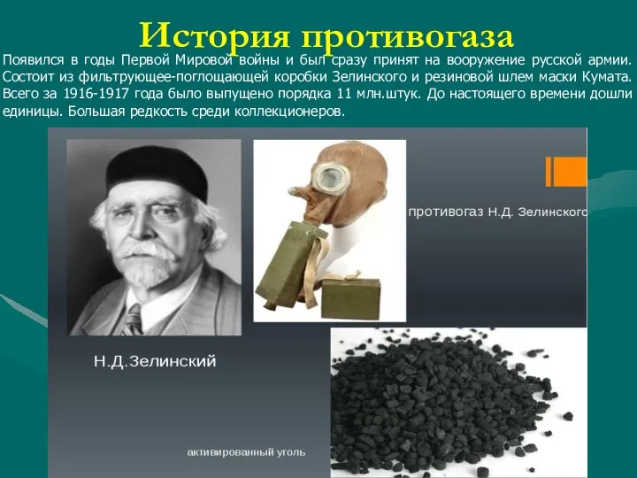 История противогаза Появился в годы Первой Мировой войны и был сразу