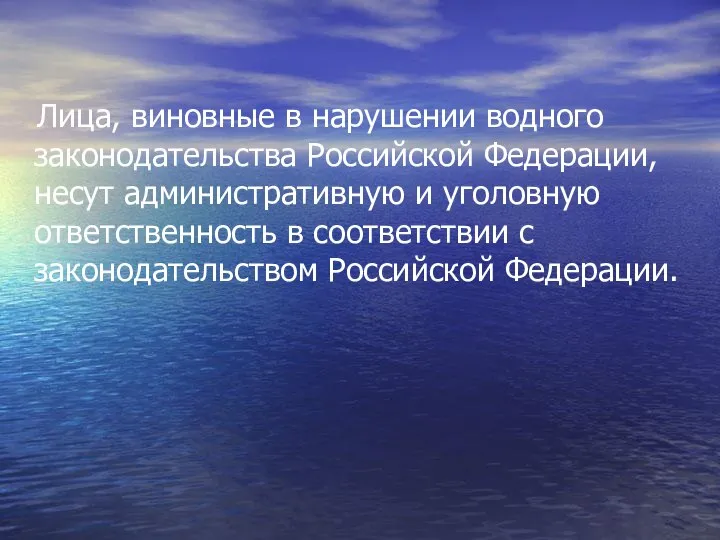 Лица, виновные в нарушении водного законодательства Российской Федерации, несут административную и