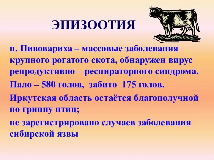 ЭПИЗООТИЯ п. Пивовариха – массовые заболевания крупного рогатого скота, обнаружен вирус