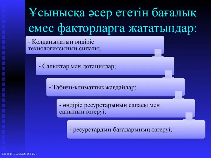 Ұсынысқа әсер ететін бағалық емес факторларға жататындар: