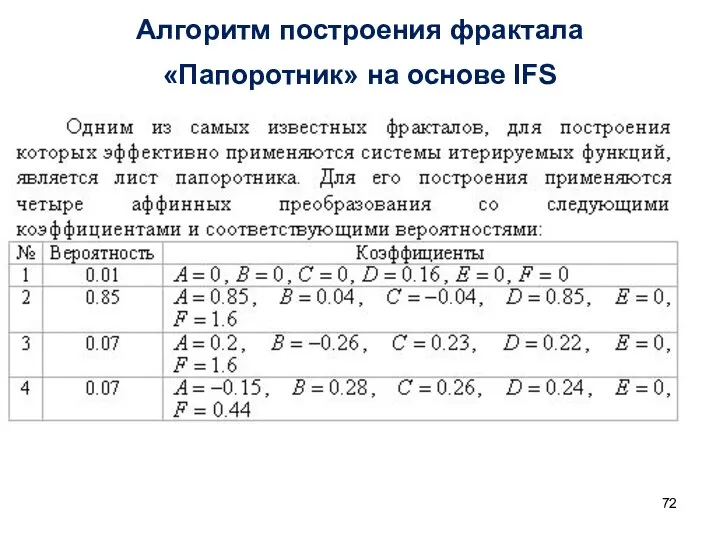 Алгоритм построения фрактала «Папоротник» на основе IFS