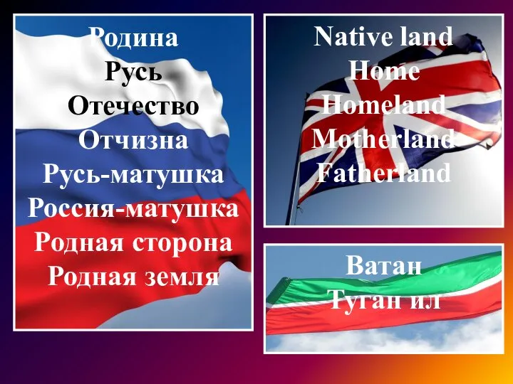 Родина Русь Отечество Отчизна Русь-матушка Россия-матушка Родная сторона Родная земля Native