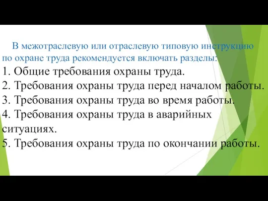 В межотраслевую или отраслевую типовую инструкцию по охране труда рекомендуется включать