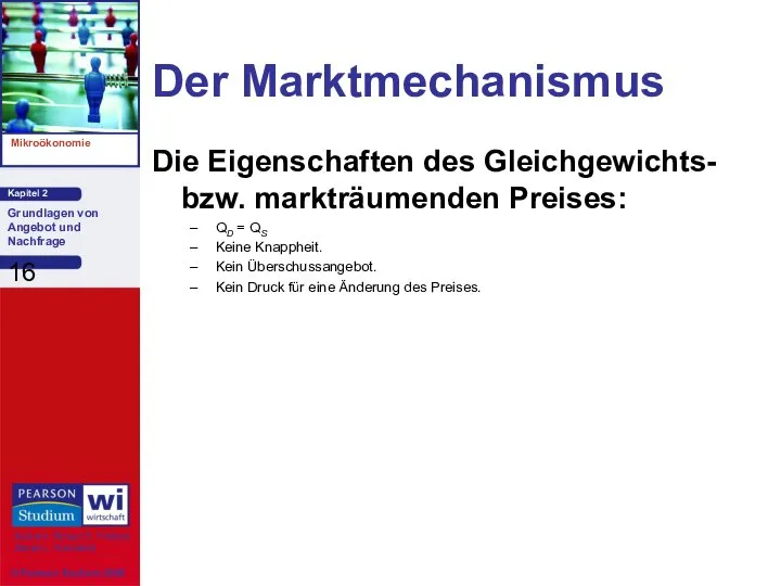 Der Marktmechanismus Die Eigenschaften des Gleichgewichts- bzw. markträumenden Preises: QD =