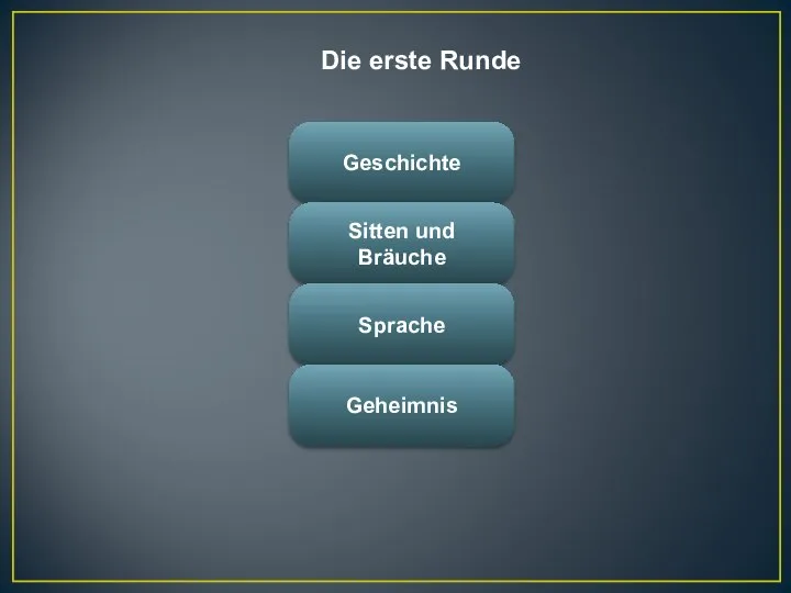 Geschichte Sitten und Bräuche Sprache Geheimnis Die erste Runde