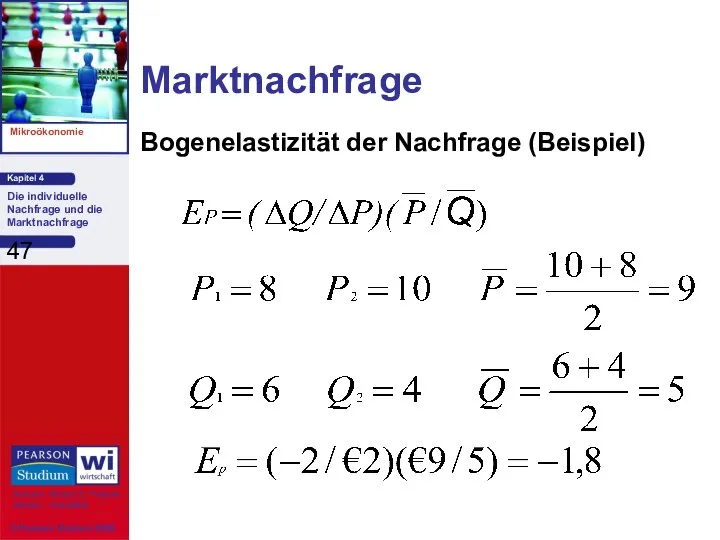 Marktnachfrage Bogenelastizität der Nachfrage (Beispiel)