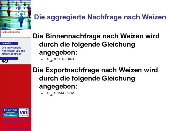 Die aggregierte Nachfrage nach Weizen Die Binnennachfrage nach Weizen wird durch