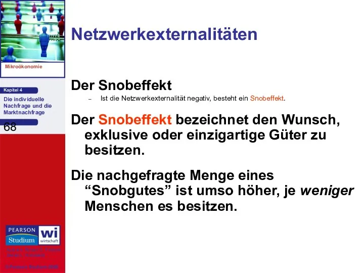 Netzwerkexternalitäten Der Snobeffekt Ist die Netzwerkexternalität negativ, besteht ein Snobeffekt. Der