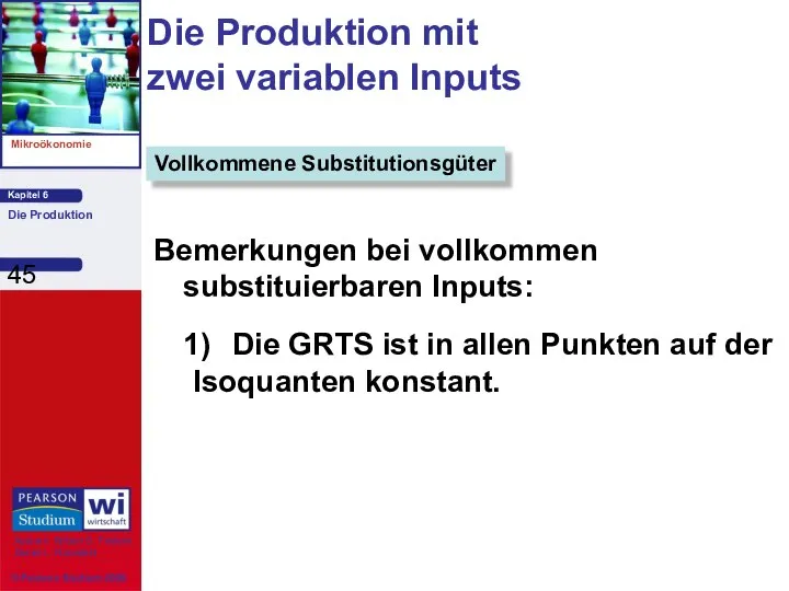 Bemerkungen bei vollkommen substituierbaren Inputs: 1) Die GRTS ist in allen