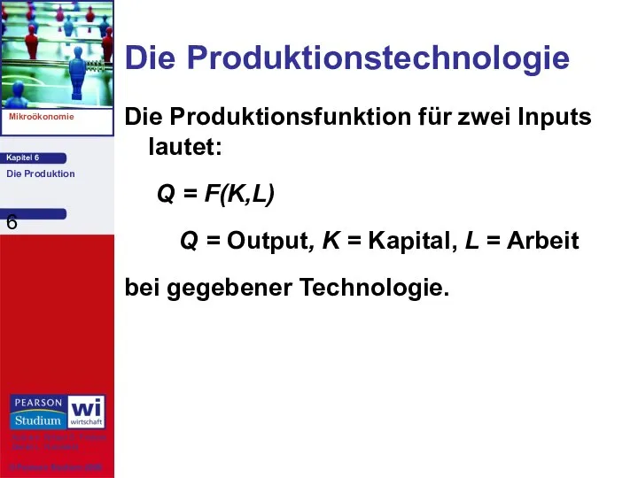 Die Produktionstechnologie Die Produktionsfunktion für zwei Inputs lautet: Q = F(K,L)