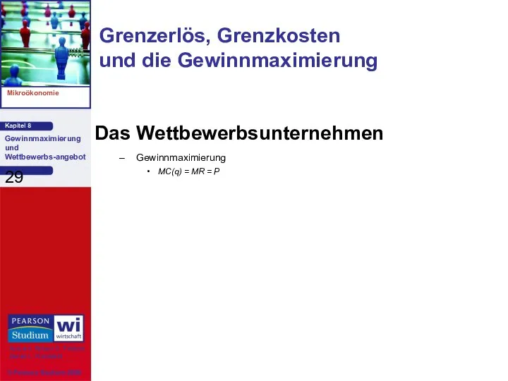 Das Wettbewerbsunternehmen Gewinnmaximierung MC(q) = MR = P Grenzerlös, Grenzkosten und die Gewinnmaximierung