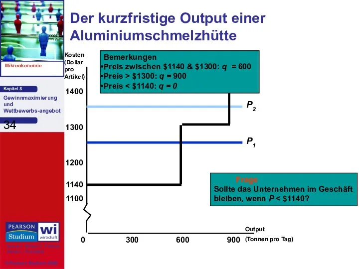 Der kurzfristige Output einer Aluminiumschmelzhütte Output (Tonnen pro Tag) Kosten (Dollar