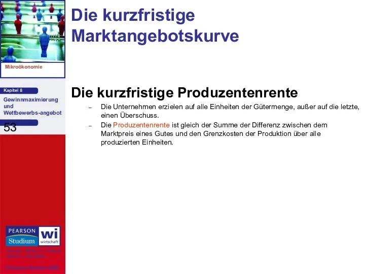 Die kurzfristige Produzentenrente Die Unternehmen erzielen auf alle Einheiten der Gütermenge,