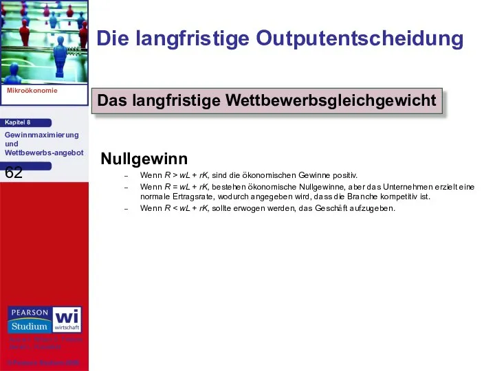 Die langfristige Outputentscheidung Nullgewinn Wenn R > wL + rK, sind