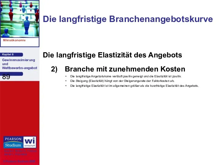 Die langfristige Elastizität des Angebots 2) Branche mit zunehmenden Kosten Die