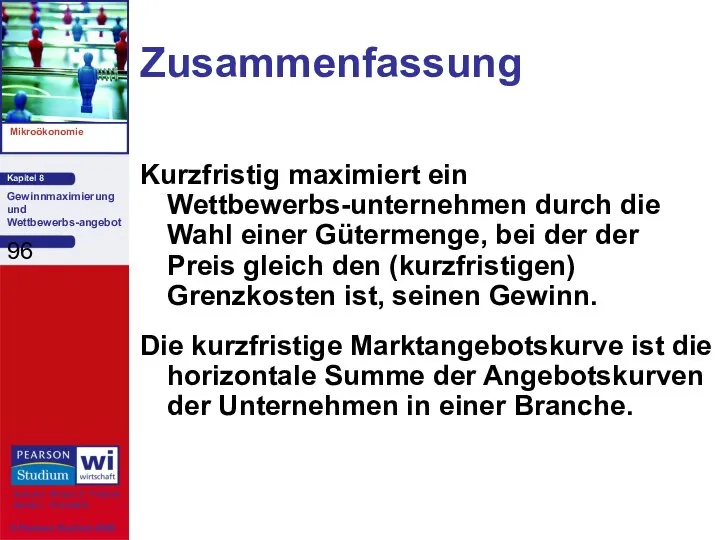 Zusammenfassung Kurzfristig maximiert ein Wettbewerbs-unternehmen durch die Wahl einer Gütermenge, bei