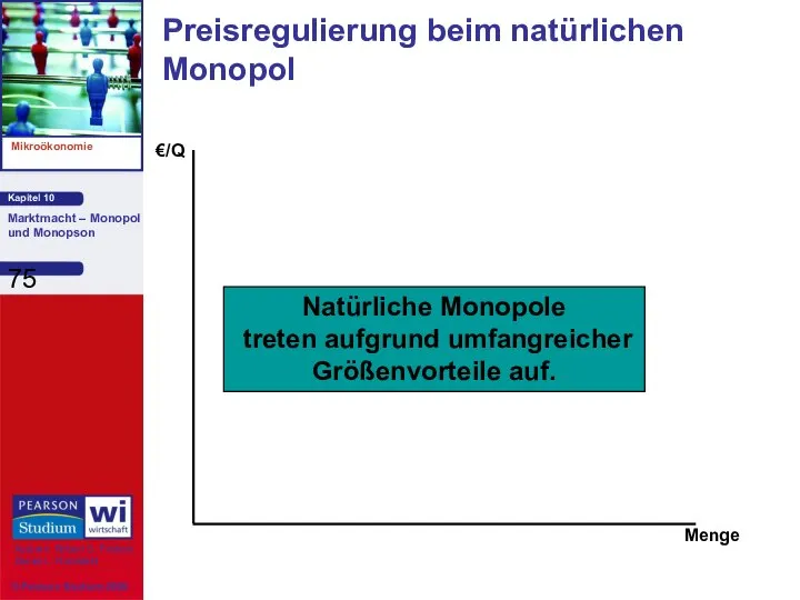Preisregulierung beim natürlichen Monopol €/Q Natürliche Monopole treten aufgrund umfangreicher Größenvorteile auf. Menge