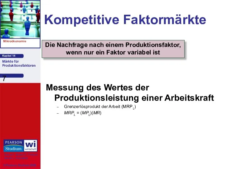 Kompetitive Faktormärkte Messung des Wertes der Produktionsleistung einer Arbeitskraft Grenzerlösprodukt der