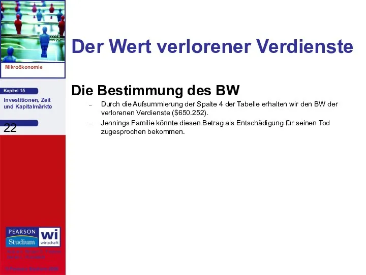 Der Wert verlorener Verdienste Die Bestimmung des BW Durch die Aufsummierung