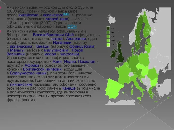 Английский язык — родной для около 335 млн (2003 год), третий