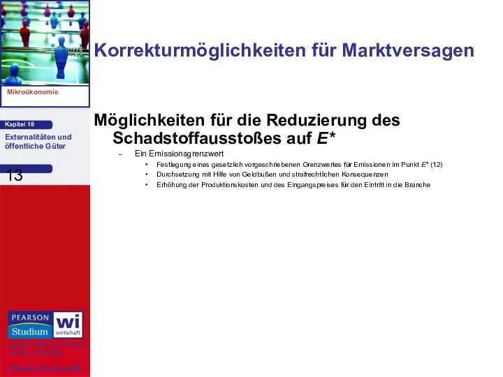 Korrekturmöglichkeiten für Marktversagen Möglichkeiten für die Reduzierung des Schadstoffausstoßes auf E*