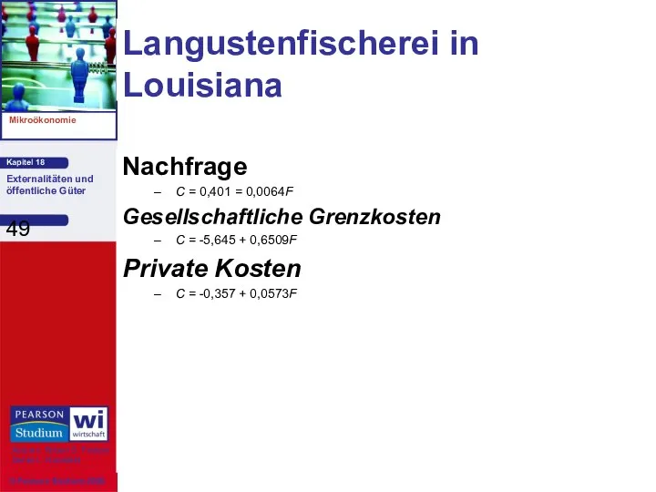 Langustenfischerei in Louisiana Nachfrage C = 0,401 = 0,0064F Gesellschaftliche Grenzkosten