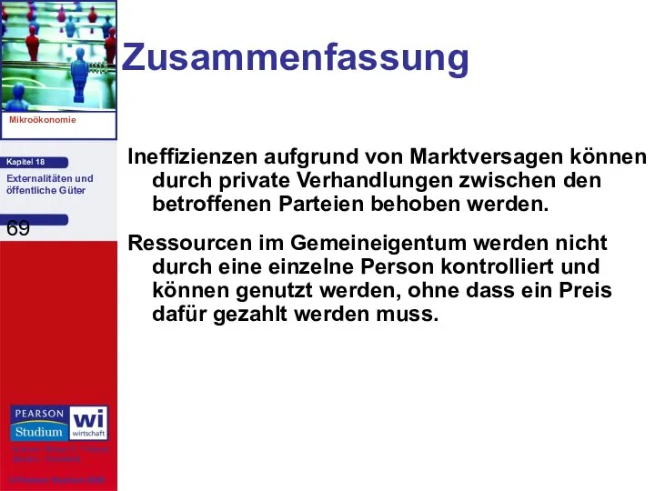 Zusammenfassung Ineffizienzen aufgrund von Marktversagen können durch private Verhandlungen zwischen den