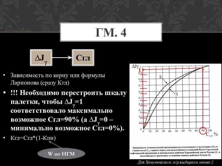 Зависимость по керну или формулы Ларионова (сразу Кгл) !!! Необходимо перестроить