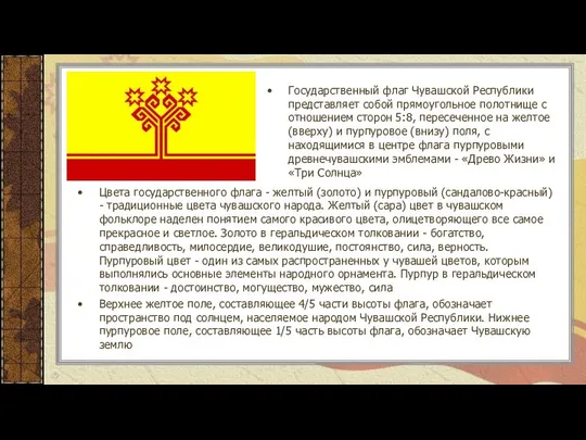Государственный флаг Чувашской Республики представляет собой прямоугольное полотнище с отношением сторон