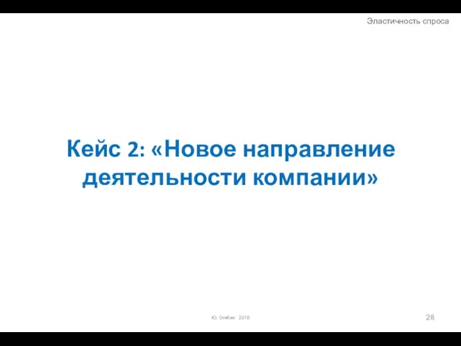 Ю. Огибин 2016 Кейс 2: «Новое направление деятельности компании» Эластичность спроса