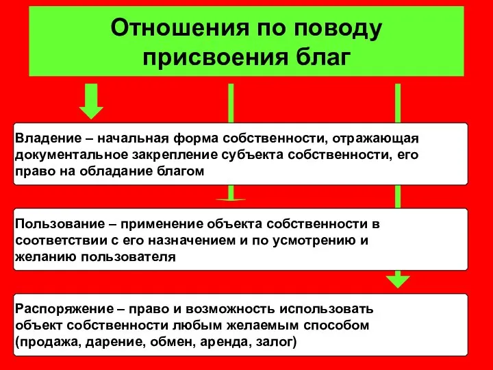 Отношения по поводу присвоения благ Владение – начальная форма собственности, отражающая