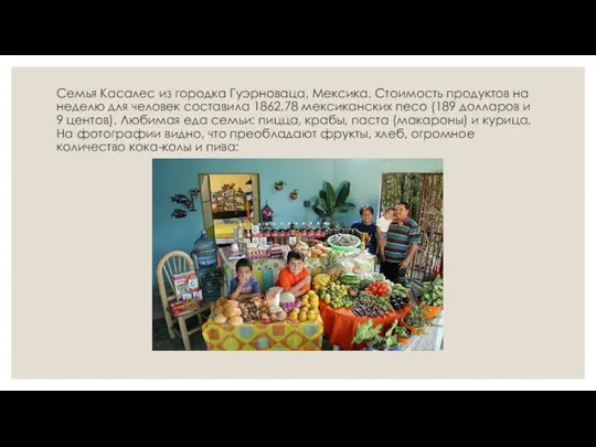 Семья Касалес из городка Гуэрноваца, Мексика. Стоимость продуктов на неделю для