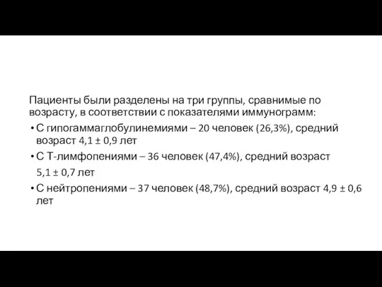 Пациенты были разделены на три группы, сравнимые по возрасту, в соответствии