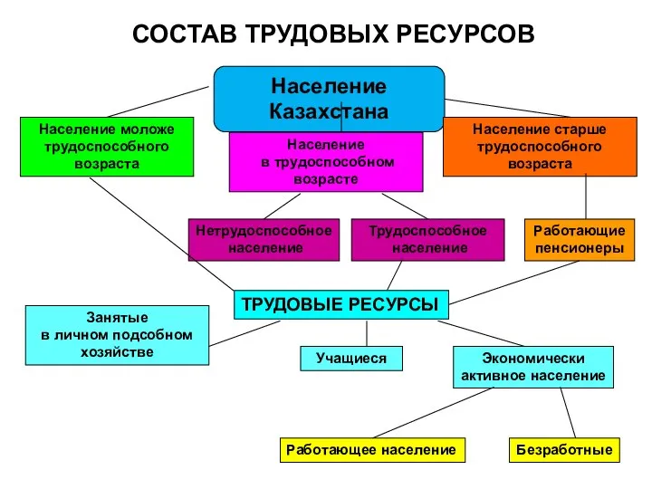 Население Казахстана СОСТАВ ТРУДОВЫХ РЕСУРСОВ Население моложе трудоспособного возраста Население в