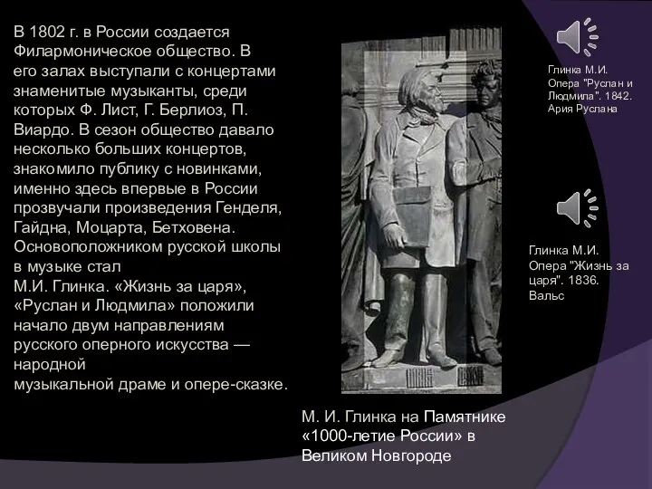 В 1802 г. в России создается Филармоническое общество. В его залах