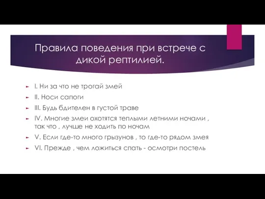 Правила поведения при встрече с дикой рептилией. I. Ни за что