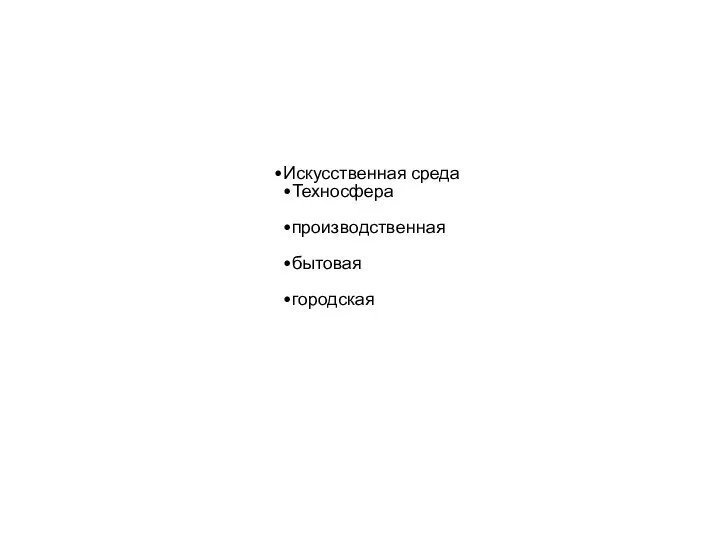 Искусственная среда Техносфера производственная бытовая городская