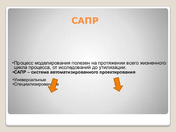 САПР Процесс моделирования полезен на протяжении всего жизненного цикла процесса, от