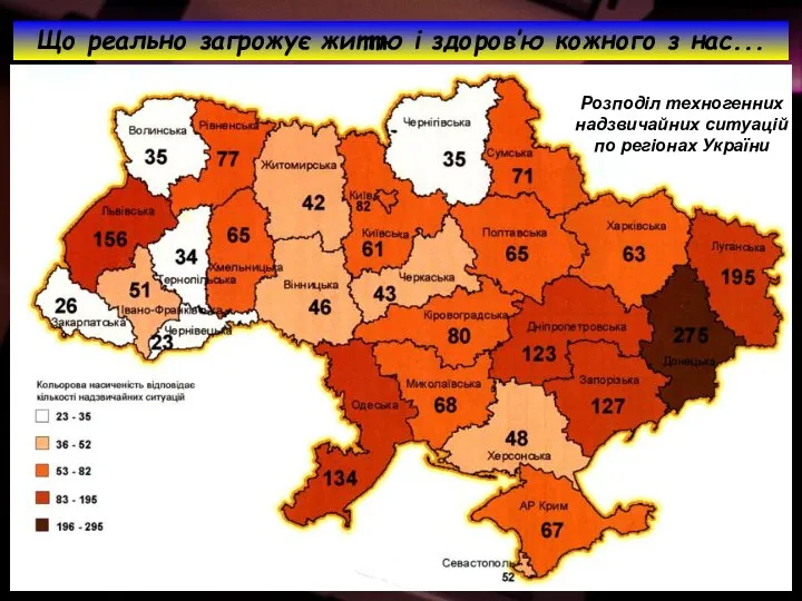 Розподіл техногенних надзвичайних ситуацій по регіонах України Що реально загрожує життю і здоров’ю кожного з нас...
