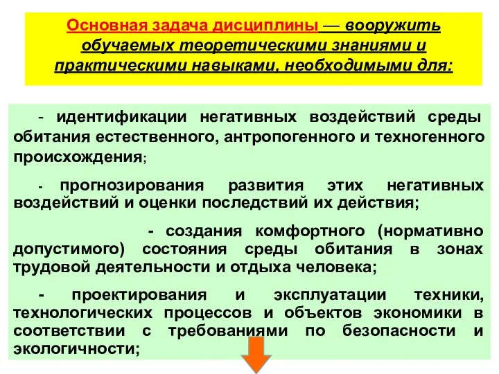 Основная задача дисциплины — вооружить обучаемых теоретическими знаниями и практическими навыками,