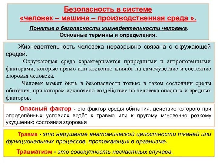 Безопасность в системе «человек – машина – производственная среда ». Понятие