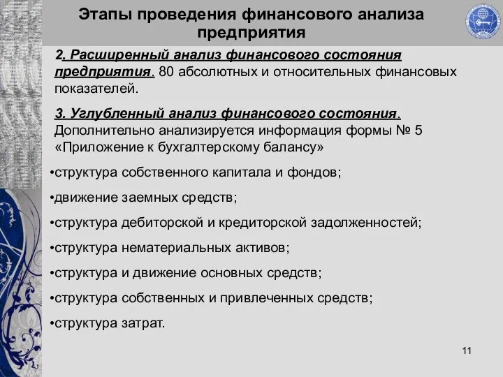 Этапы проведения финансового анализа предприятия 2. Расширенный анализ финансового состояния предприятия.