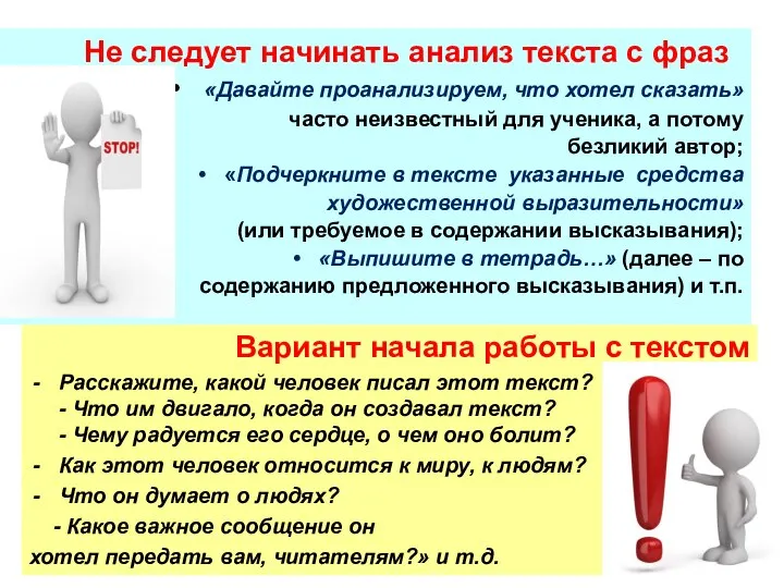 Не следует начинать анализ текста с фраз «Давайте проанализируем, что хотел