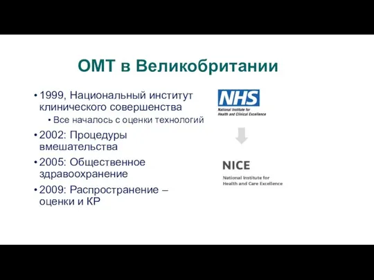 ОМТ в Великобритании 1999, Национальный институт клинического совершенства Все началось с