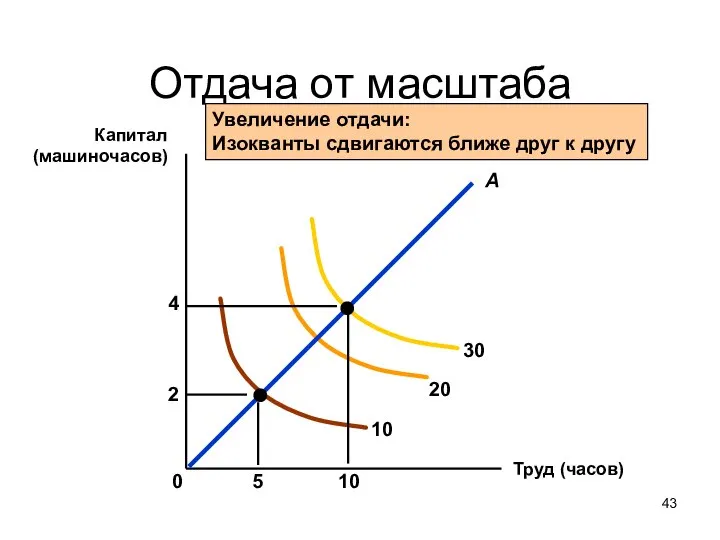 Отдача от масштаба Труд (часов) Капитал (машиночасов)