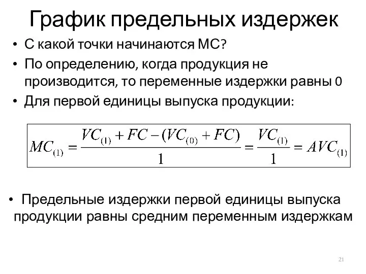 График предельных издержек С какой точки начинаются МС? По определению, когда